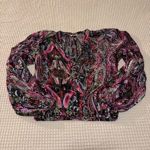 Elan Black and Pink Paisley Blouse